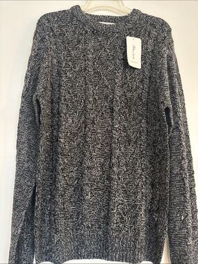 Black and White Marled Cable Knit Men's Sweater - Bobeau